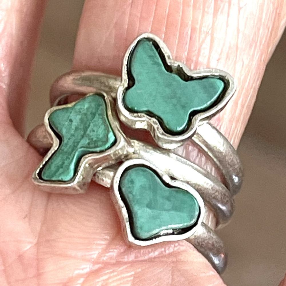 Mid‎ Century Mushroom Ring Lot Sz 7 60s Malachite Stackable VTG Sterling 3